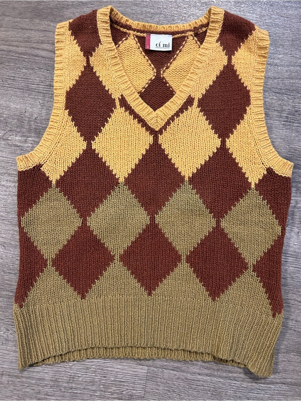 Angora Wool Argyle Sweater Vest Dark Academia Grandpa Core Preppy Small